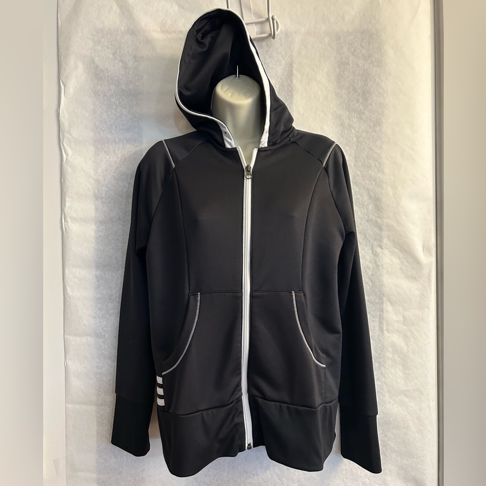 Adidas‎ women’s full zip up light weight black golf hoodie Sz-M. C18